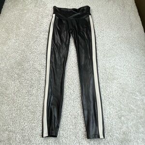 Spanx Faux Leather Leggings with white stripe small